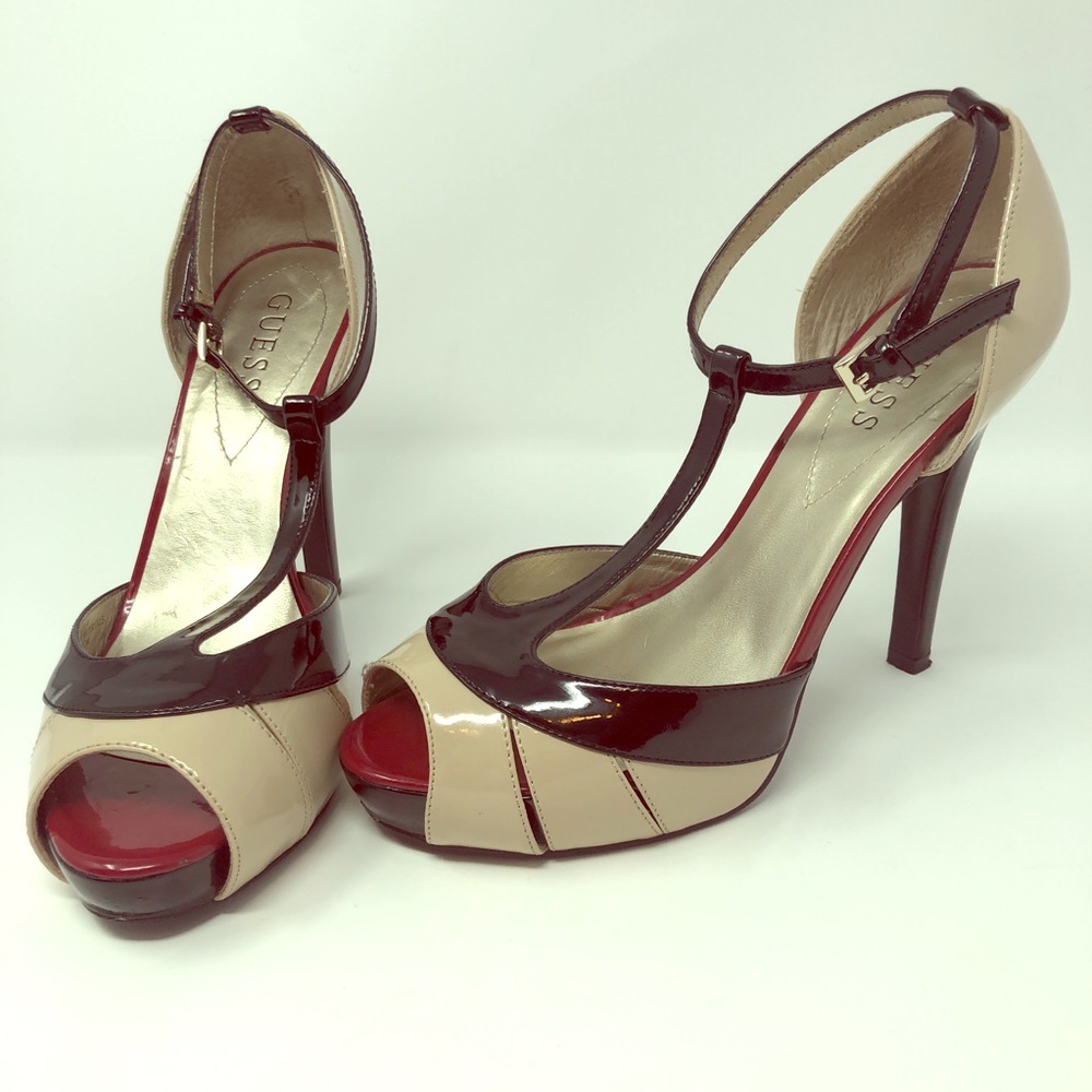 Guess platform pumps with T ankle strap open toe👠